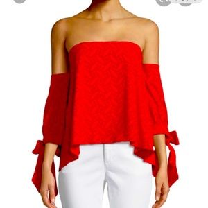 SACHIN & BABI WOMAN OFF SHOULDER LACE TOP IN RED SIZE 2 ….